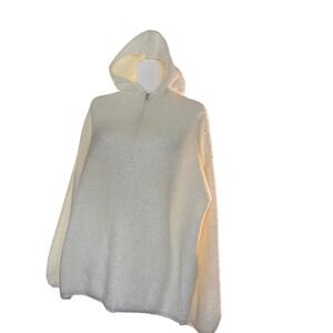 Bluivy Young Contemporary Cream Fuzzy Knit Quarter Zip Hoodie Sweater ML